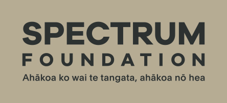 Logo reads spectrum foundation Ahakoa ko wai te tangata, ahakoa no hea